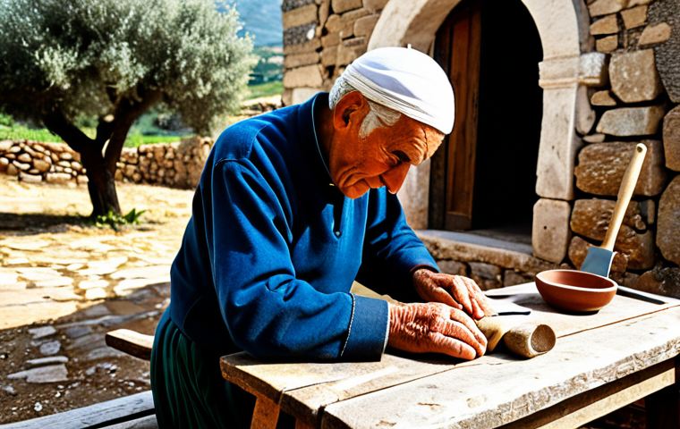 **Prompt Title: "The Ancestral Call: Traditional Purpose in Rural Italy"**
    A dignified elderly Italian artisan, male or female, in modest, traditional Sardinian folk attire, fully clothed, appropriate attire. They are meticulously crafting an item with well-formed hands, a natural pose, inside a rustic, sunlit stone workshop in a rural Sardinian village. Traditional hand tools are visible on a sturdy wooden bench. Through an arched window, a glimpse of ancient olive trees and rolling hills. Professional studio photography, soft natural light, rich textures, high detail, perfect anatomy, correct proportions, natural body proportions, proper finger count, safe for work, appropriate content, family-friendly, modest.